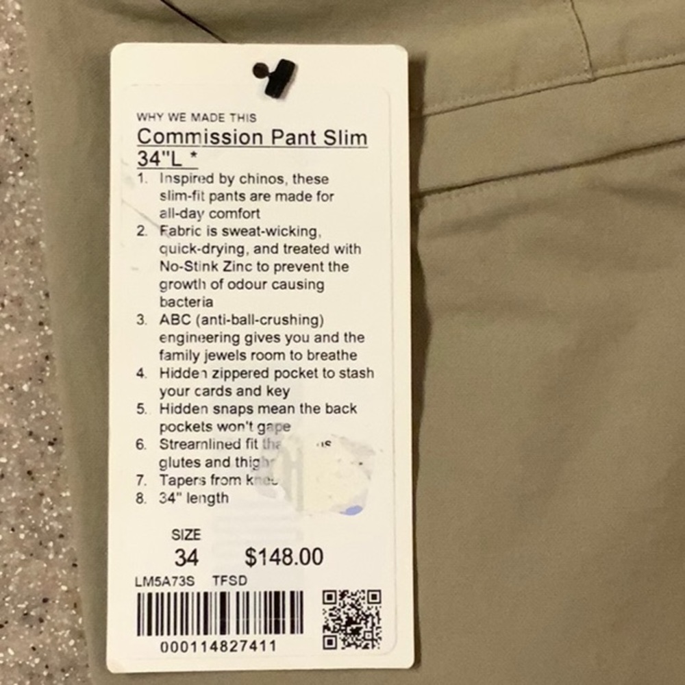 Lululemon Mens 34x34 Commission Pants NWT